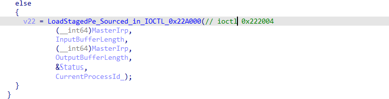 Manual-map and execute of the staged PE, then de-authorize PID