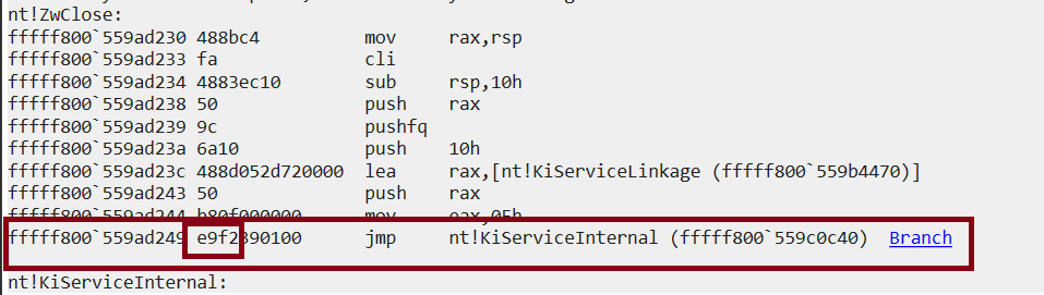 Locating the nt!KiServiceInternal function
