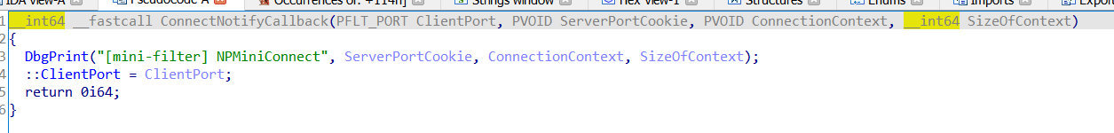 Port Connection CallBack function